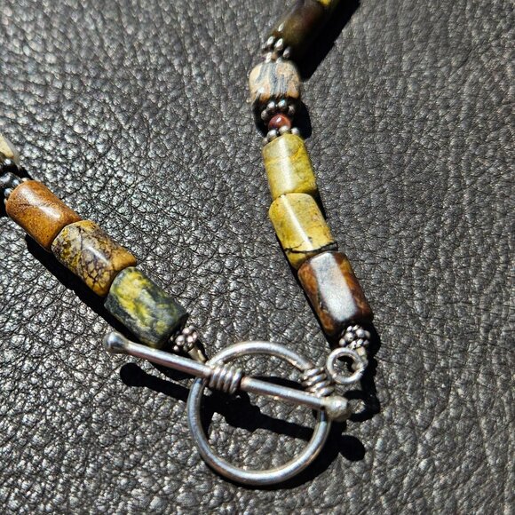 Yellow Turquoise, Sterling Silver and Sandalwood Necklace - Picture 2 of 5